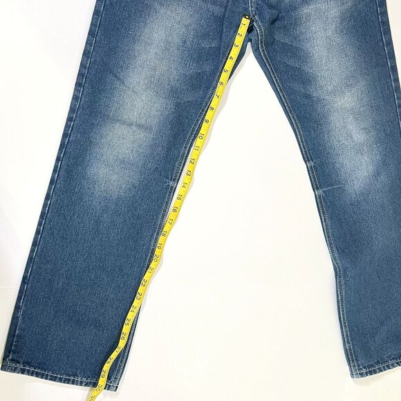 Indigo People Straight Leg Denim - Men's Size 33 X 32 Distressed Blue Jeans - Picture 9 of 10